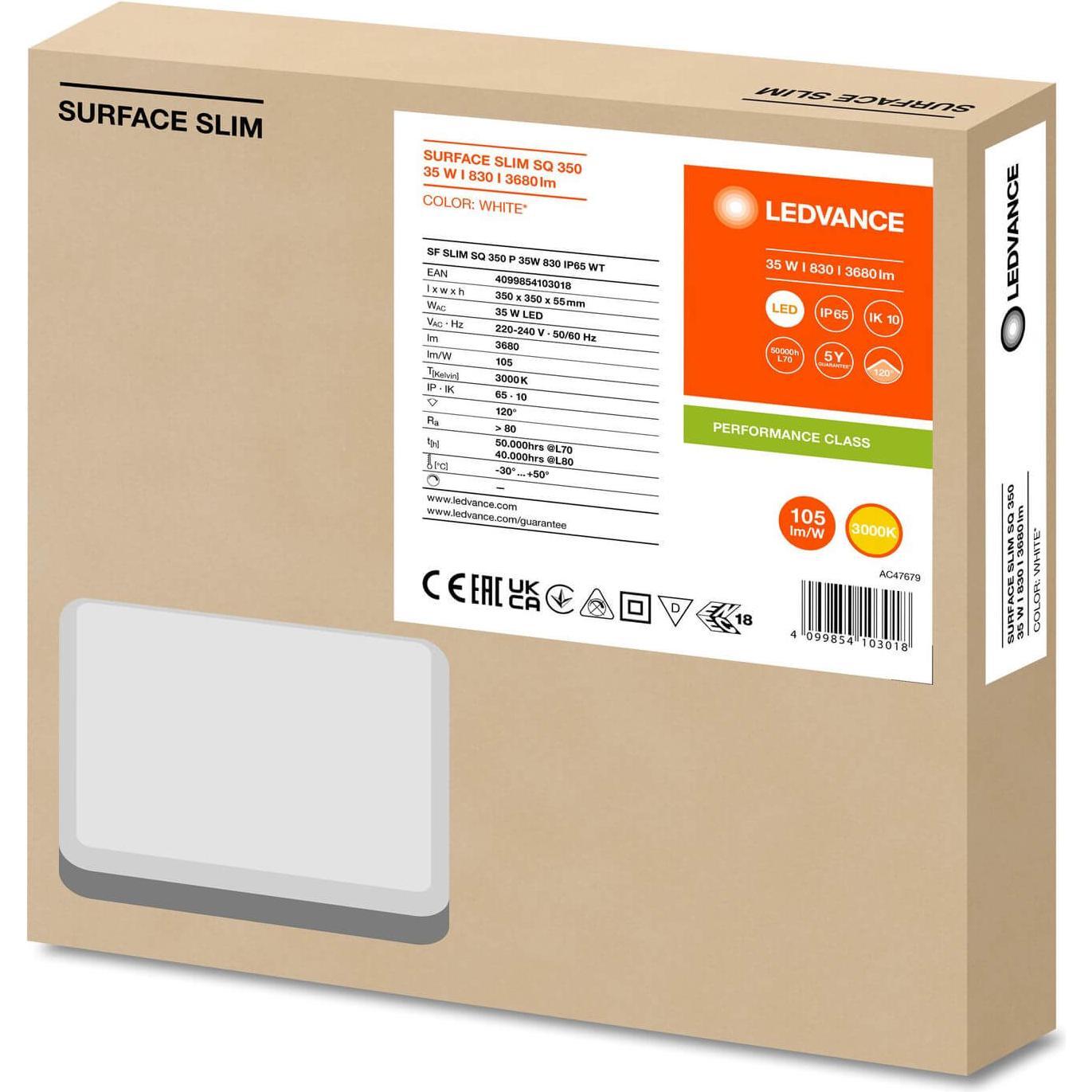 Thumbnail - Ledvance, Wandleuchte + Deckenleuchte, SURFACE SLIM Wand-/Deckenleuchte IK10 350 35W 830 weiss IP65 (3680 lm)