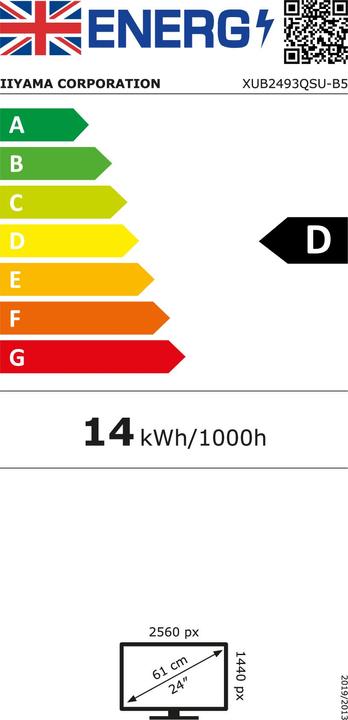 Energy Label iiyama XUB2493QSU-B5 (2560 x 1440 pixels, 23.80")