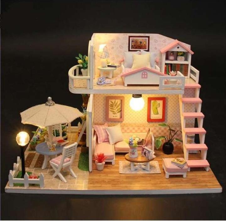 Ikonka Folding wooden model doll's house LED