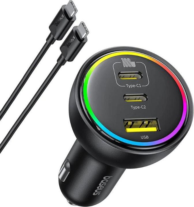 Actual product image Baseus - Multi-Port Fast Car Charger C+C+U, 152.2W Set, Black