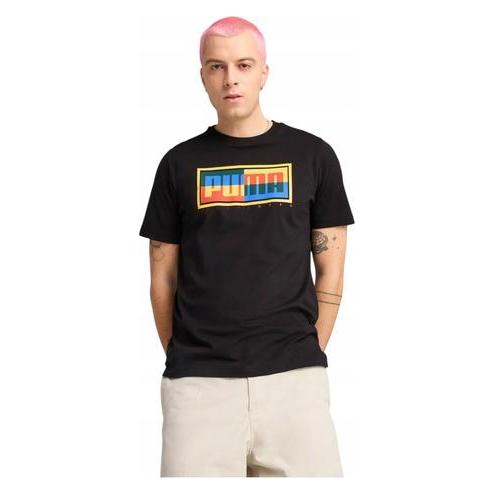 Puma, Sportshirt, Graphic Box Tee Schwarzes T-Shirt (M), Schwarz, M