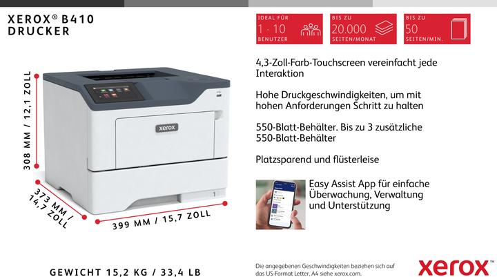 Actual product image Xerox B410 A4 47PPM 1200DPI 1GB (Laser, Black and white)