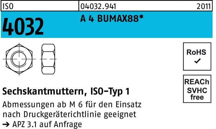Produktbild Bufab Sechskantmutter ISO 4032 M 16 A 4 BUMAX88 (M16)
