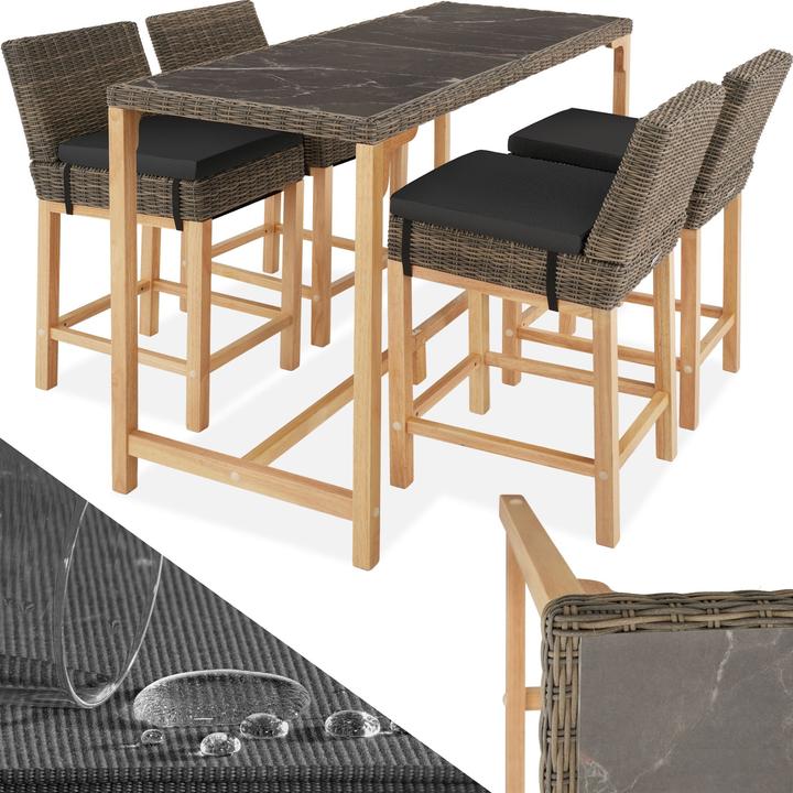 Produktbild tectake Rattan Bartisch Lovas mit 4 Stühlen Latina (161 x 64.50 x 99.50 cm)