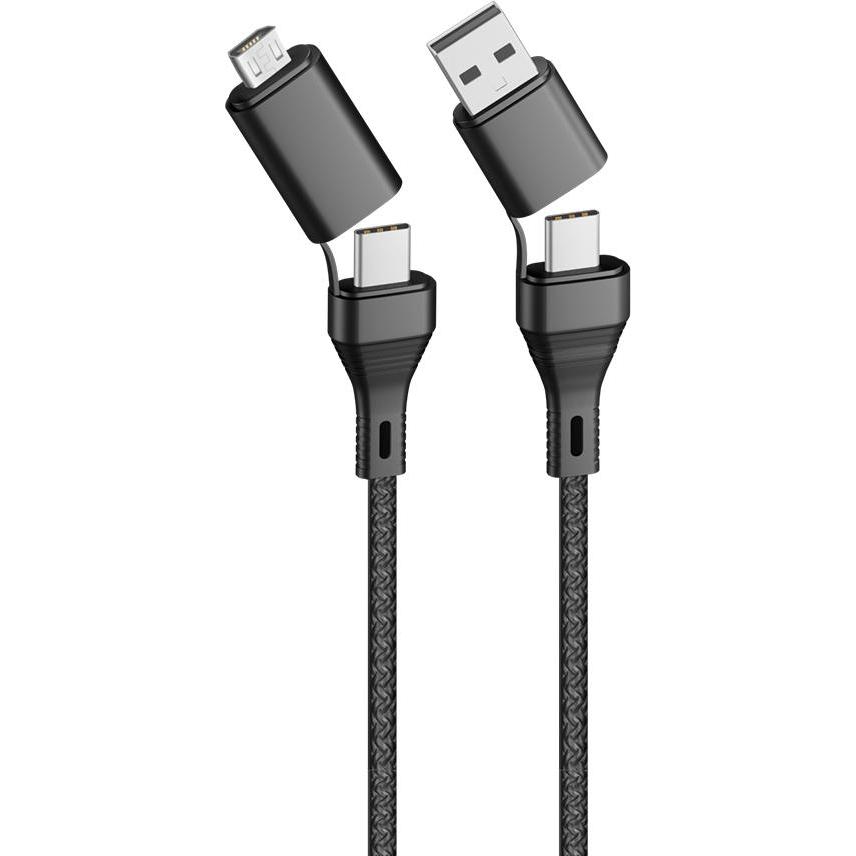 Forever Core 4in1 Kabel USB + USB-C - USB-C + microUSB 1,2 m 3A schwarz (1.20 m, USB 3.2 Gen 1), USB Kabel