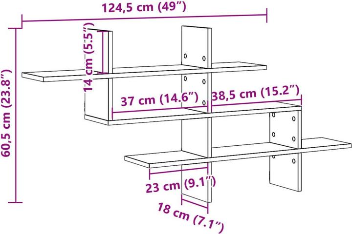 Immagine prodotto vidaXL Scaffale a muro (124,5 x 18 x 60,5 cm)