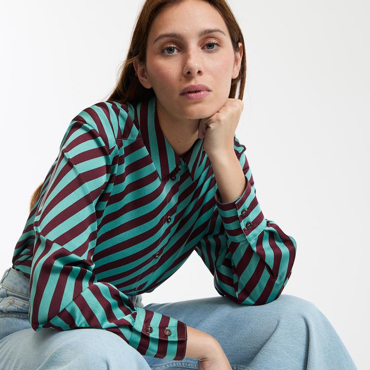 Produktbild La Redoute Collections Gestreifte Satinbluse mit langen Ärmeln (XXL)