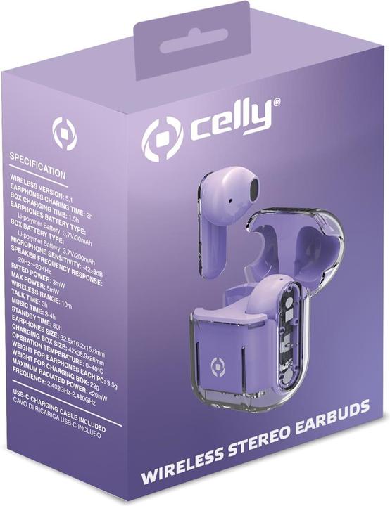 Produktbild Celly SHEER True Wireless Stereo (TWS) In-Ear Headset Musik und Anrufe Transparent, Lila (Kabellos)