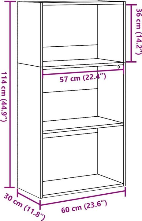 Actual product image VidaXL Bücherregal Standregal Büroregal Aktenregal Aufbewahrungsregal Schwarz (60 x 30 x 114 cm)