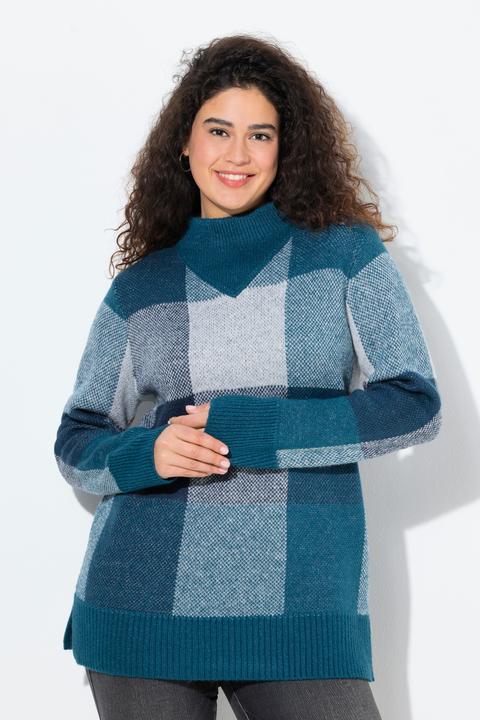 Produktbild Ulla Popken Pullover, Karomuster, Stehkragen, Langarm (56)