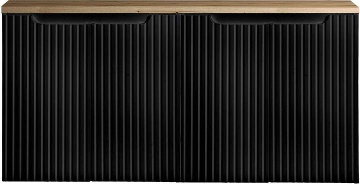 Produktbild En.Casa Waschbeckenunterschrank Skelbolu mit 4 Türen 120x60x40cm Schwarz/Eichenoptik