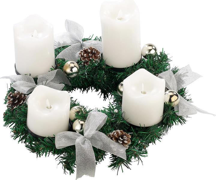Produktbild Britesta Adventskranz, silbern, 4 weisse LED-Kerzen mit bewegter Flamme (10, 15 cm)