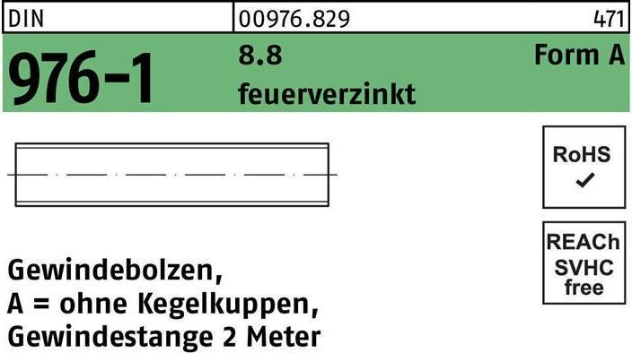 Produktbild Gewindebolzen DIN 976 o.Kegelkuppen AM 16 x 2000 8.8 feuerverzinkt