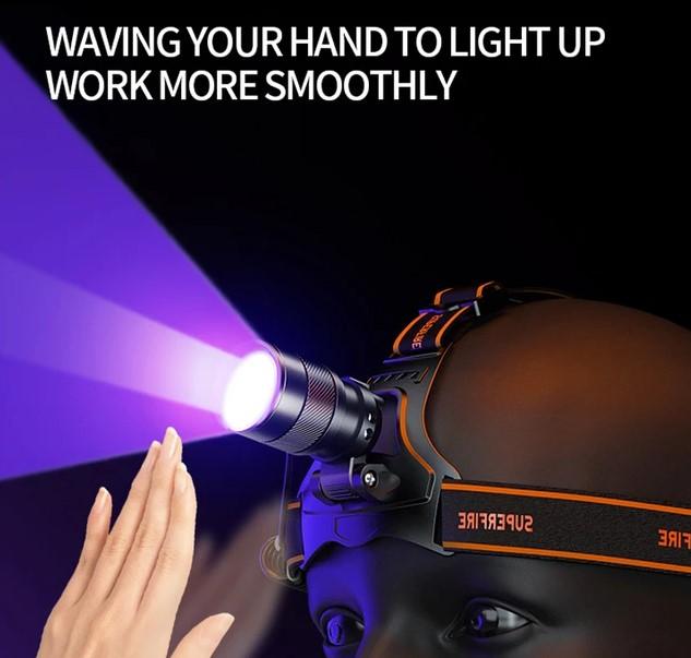 Actual product image Superfire UV HZ01 head flashlight