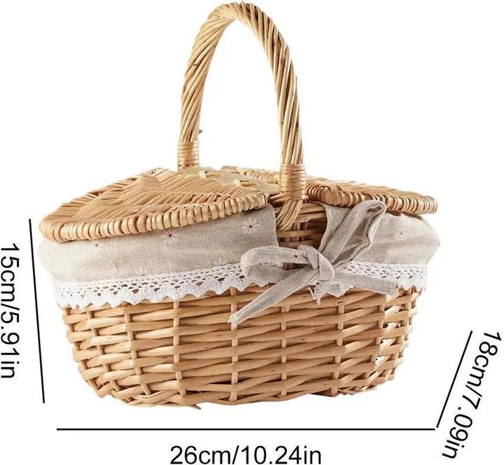 Actual product image Only-Bags.Store Willow Woven Wicker Picknickkorb Mit Deckel Outdoor Shopping doppeldeckel Camping Grosse Kapazität