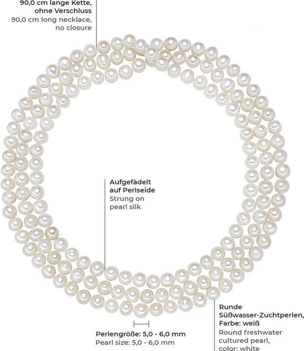 Actual product image Valero Pearls Ladies freshwater cultured pearl 90.0 cm - 3794 (Freshwater cultured pearl, 90 cm)