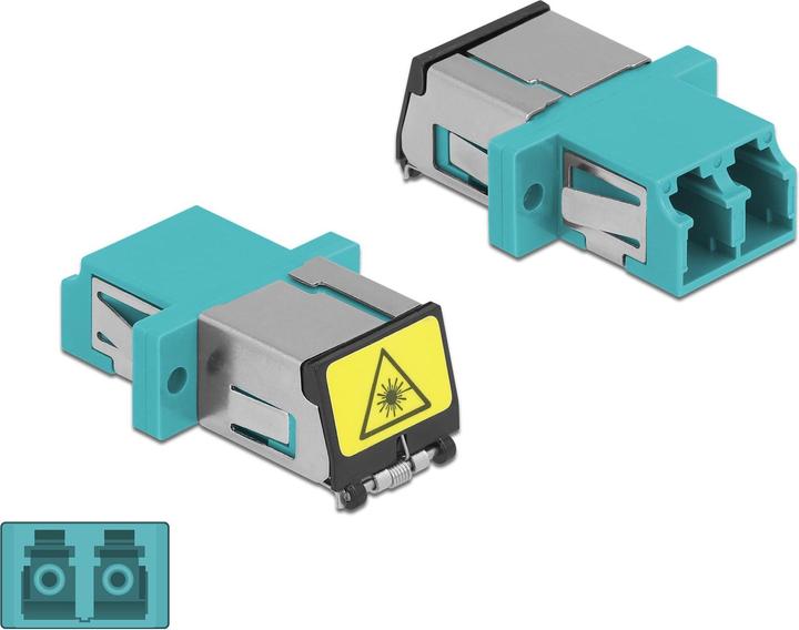Delock Fiber optic coupling with laser protection flap LC duplex female to LC duplex female multimode aqua (S/UTP, CAT8.1, 0.03 m)
