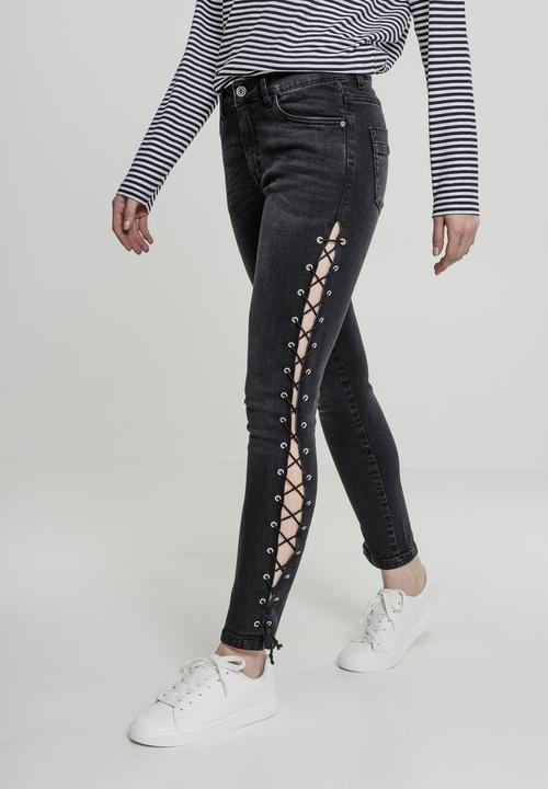 Actual product image Urban Classics Ladies Denim Lace Up Skinny Pants