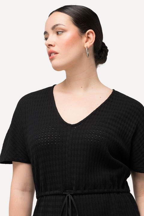 Produktbild Ulla Popken Midikleid, Strukturjersey, V-Ausschnitt, Halbarm (60)