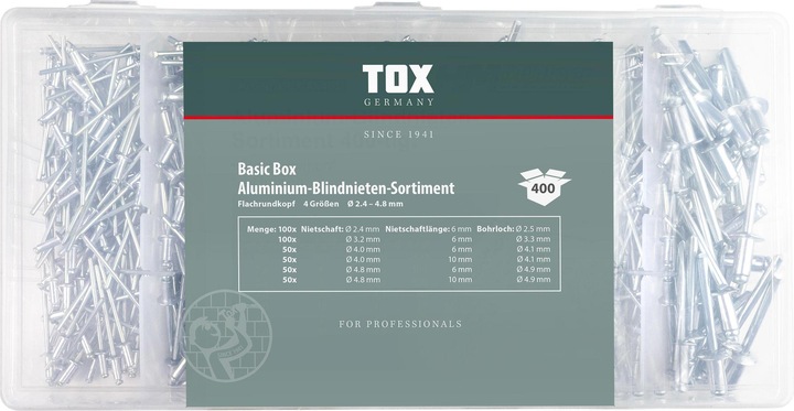 Immagine prodotto Tox Rivetti ciechi in scatola Basic - Assortimento 400 pezzi.