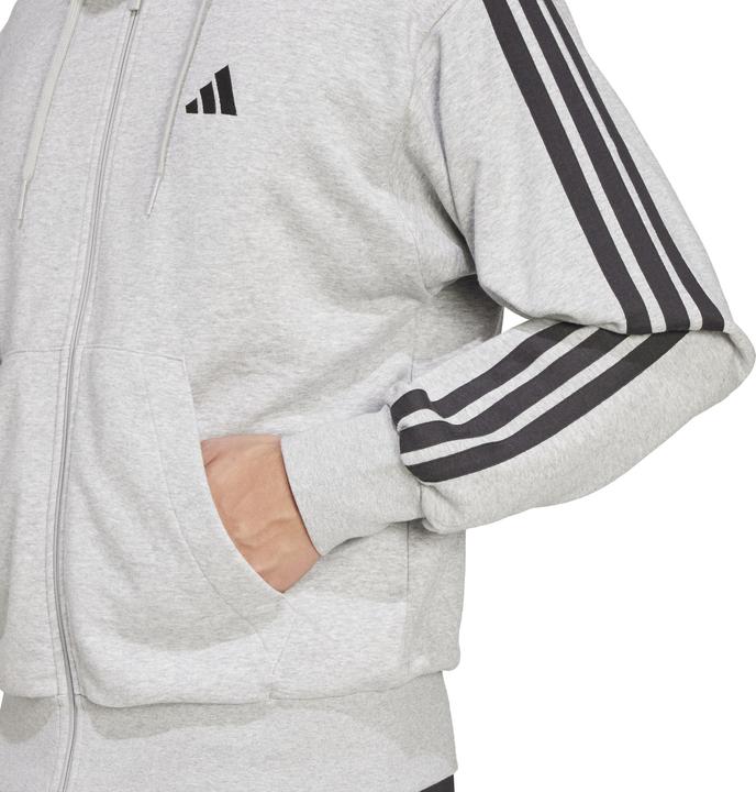 Actual product image adidas Men's Essential Three Stripes French Terry Fullzip Hoodie, Medium Grey Heather/Black, XL (XL)