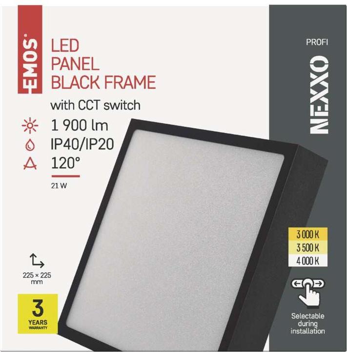 Actual product image Emos Surface-mounted LED light NEXXO, square, black, 21W, with Change CCT (1900 lm)