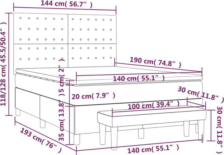 Produktbild vidaXL Boxspringbett (140 x 190 cm)