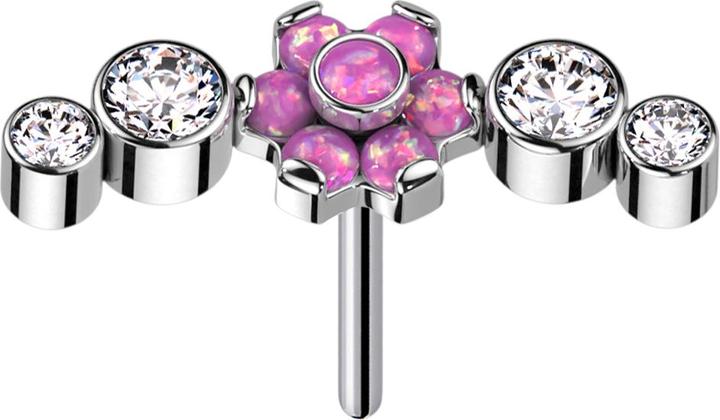 Actual product image Star Piercing Threadless silver flower opals pink set with four crystals (without brass, Titanium)