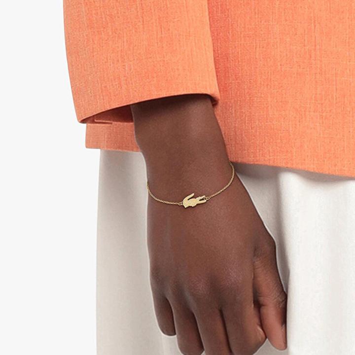 Actual product image Lacoste Decent Gold Plated Bracelet For Women Crocodile 2040048 (16.50 cm, Leather)