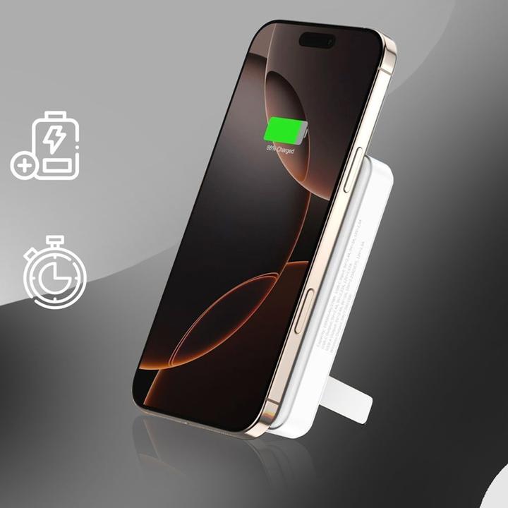 Produktbild Wozinsky Powerbank WLWP-10KA0Y3WS 22,5W PD Qi2 10000 mAh, mit Ständer, 1x USB-A, 1x USB-C - weiss (10000 mAh, 22.50 W, 37 Wh)