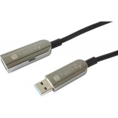 Techly USB3.0 AOC Glasfaser-Hybridkabel 10m Schwarz Unterstuetzt max.Bandbreite bis zu 5 Gbit Durchm (10 m, USB 3.2 Gen ...