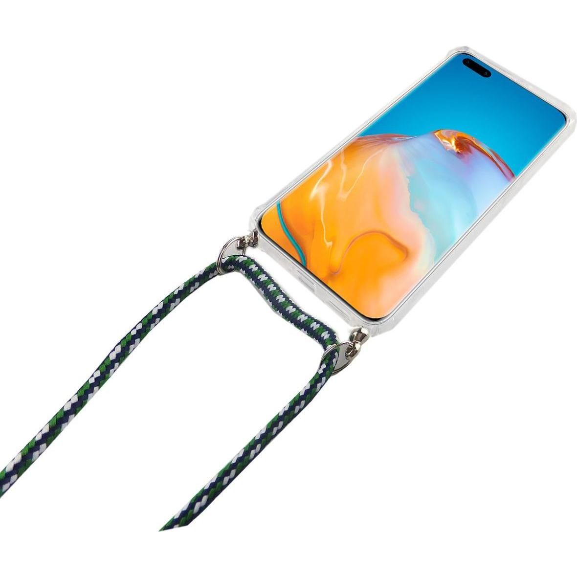 Thumbnail - König Design Huawei P40 Lite Handykette Hülle mit Band Case zum umhängen mit Kordel Etui Grün, Handykette, Transparent