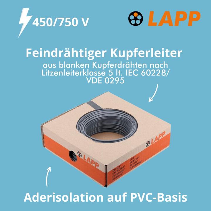 Produktbild Lapp PVC Leitung H07V-K 1 x 1,5mm² 100m Grau (100 m)
