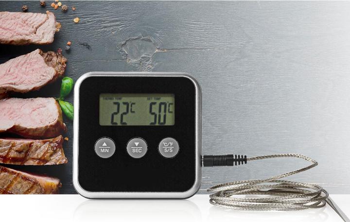 Immagine prodotto Nedis Termometro per carne 0-250 °C Display digitale Timer 80 mm Argento/Nero
