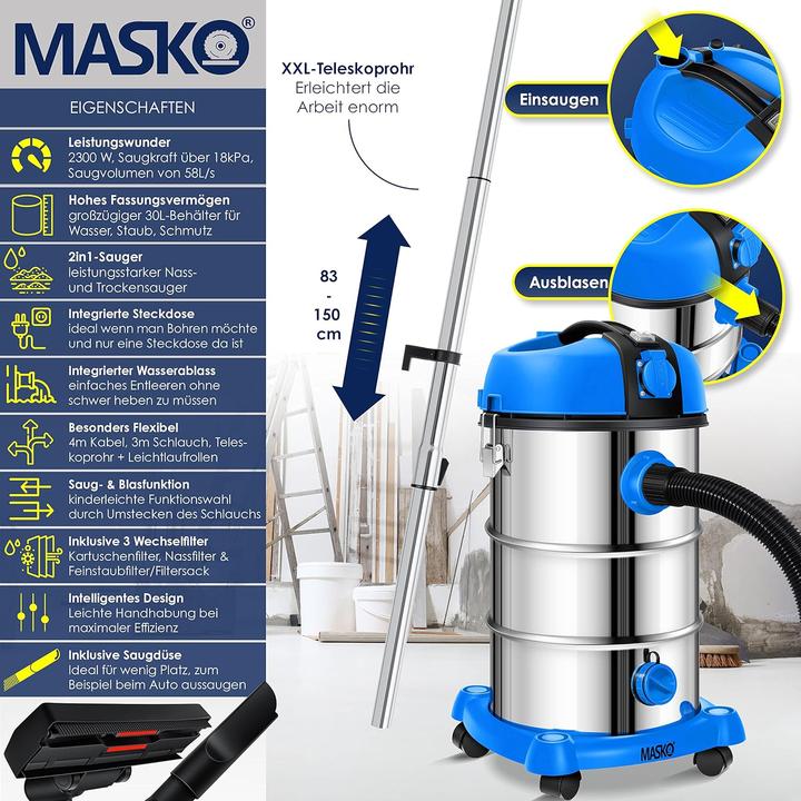 Image du produit Masko Aspirateur industriel bleu (Aspirateur eau et poussière)