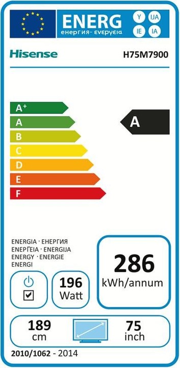 Etichetta energetica Hisense H75m7900 (75", LCD, 4K, 2017)