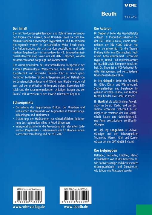 Produktbild Legionellenrisiken in Verdunstungskühlanlagen und Kühltürmen (Deutsch, Christoph Sinder, Hartmut Hardt, Hermann Langerbein, Meinolf Gringel, 2019)