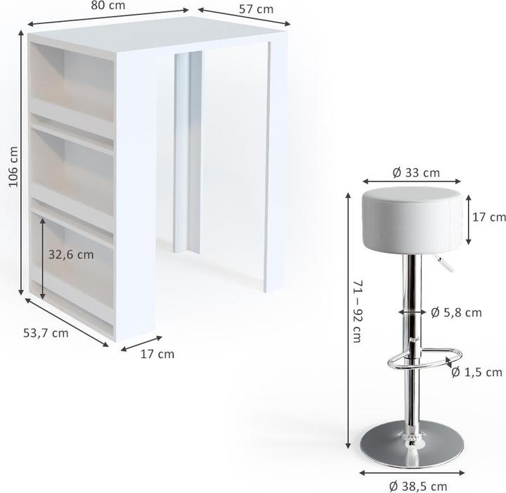 Produktbild Vicco mit 2 Barhockern (80 x 57 x 106 cm)