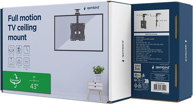 Produktbild Gembird Uchwyt Sufitowy Do Telewizora Z Pełnym Zakresem Ruchu (Regulowany) 19 - 43 (Decke, 20 kg, 19" - 43")