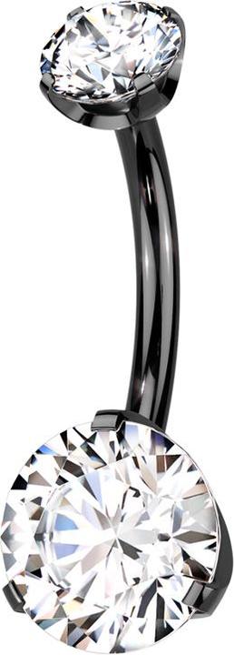 Actual product image Star Piercing Threadless Banane schwarz zwei Kristalle silber gefasst (Titanium, without brass)