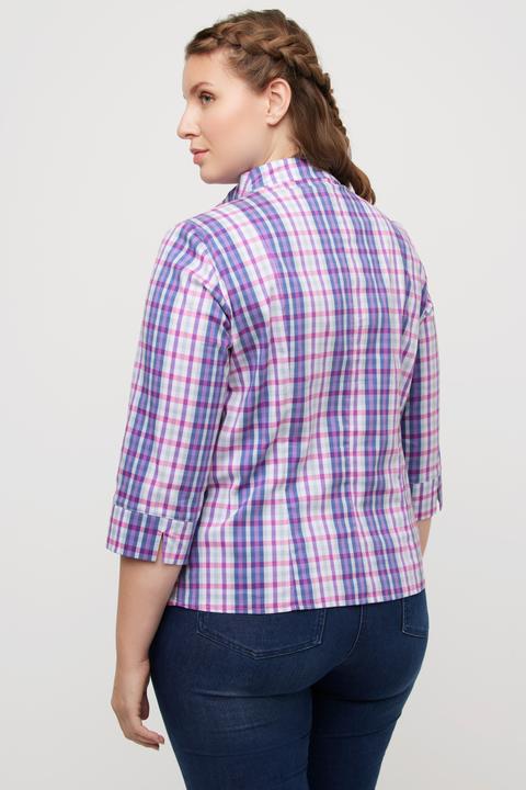 Immagine prodotto Ulla Popken Blusa aderente a quadri con collo montante, scollo a V e maniche a 3/4 (46, 48)