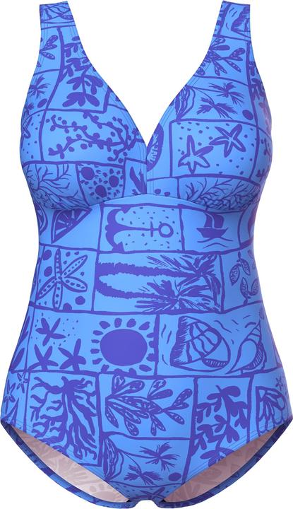 Image du produit Ulla Popken Maillot de bain avec bonnets souples, motif coquillages et décolleté en V, matières recyclées (44)