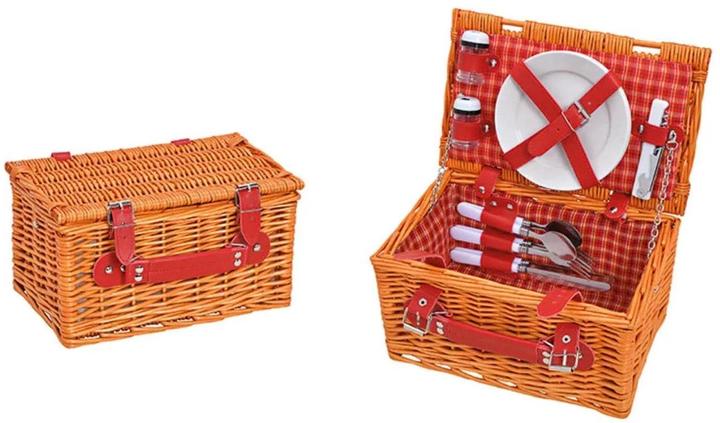 G. Wurm Picnic Basket for 2 Persons Brown, Red Set of 12, (W/H/D) 30x16x19cm