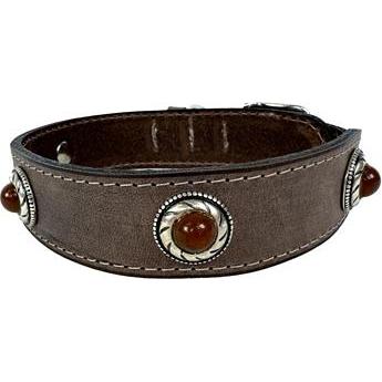 Sazzz Halsband Hund Boho Schatz Stein Vintage Leder braun (Hund), Halsband + Leine