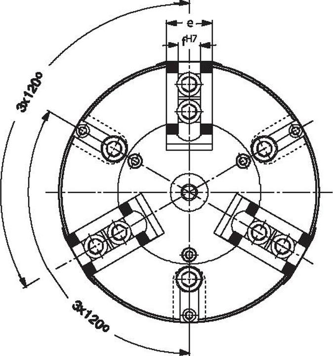 Produktbild Röhm Kraftspannfutter KFD 130, 3-Backen, Standardausführung, Zylindrische Zentrieraufnahme