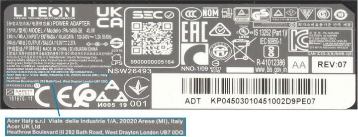 Immagine prodotto Acer Ac Adaptor (45 W)