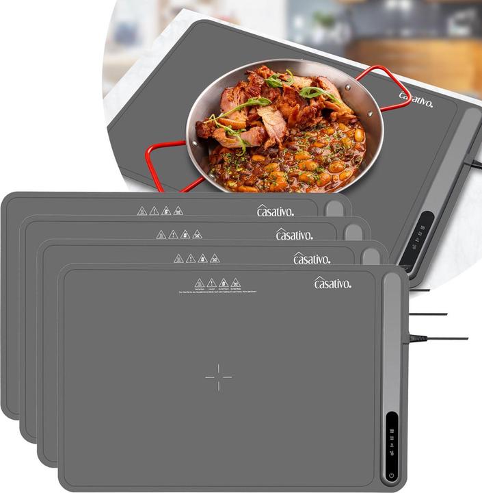Casativo 4er-Set Elektrische Warmhalteplatte Silikon, rollbar, 55 - 100 °C, 61 x 40cm, 250 W