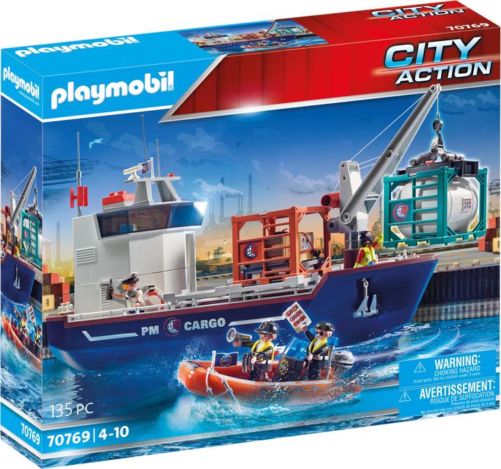 Produktbild Playmobil Grosses Containerschiff mit Zollboot (70769, Playmobil City Action)