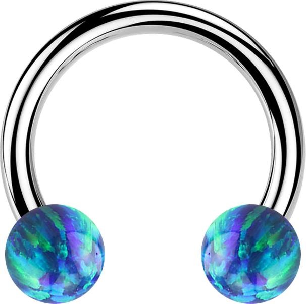 Actual product image Star Piercing Micro Circular Barbell silver with two balls opal blue (Surgical steel 316L, without brass)