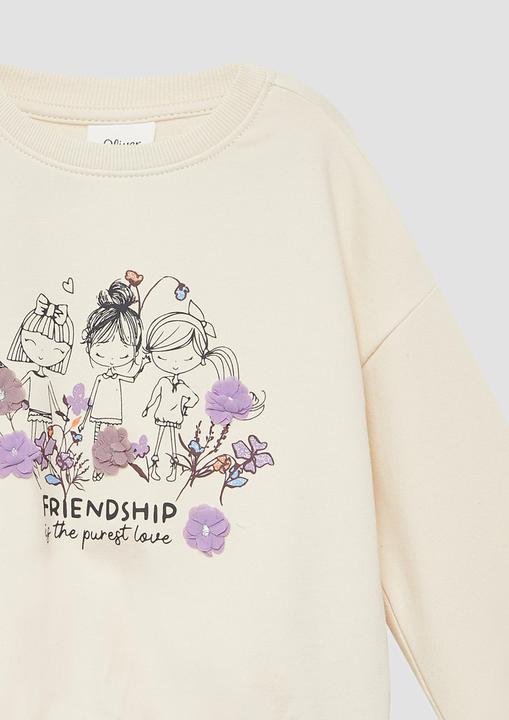Produktbild s.Oliver Sweatshirt Oversized Sweatshirt mit Frontprint und Blüten-Applikation (98)